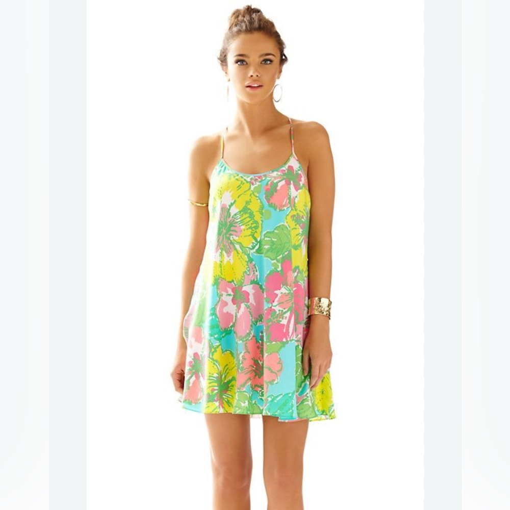Lilly Pulitzer Maisy Slip Mini Dress Shorely Blue Fig Print Floral  Silk XS - Picture 7 of 7